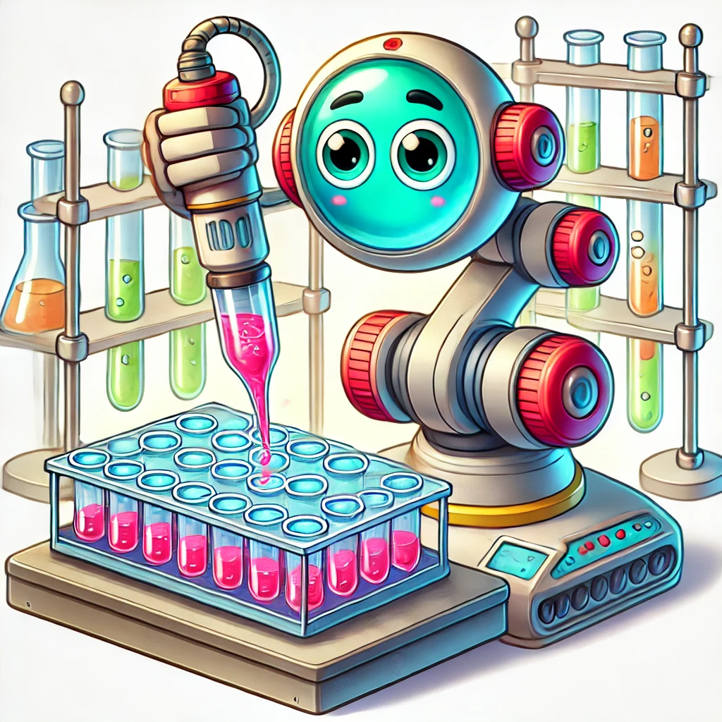 Scientific 6-axis robot holding a pipette